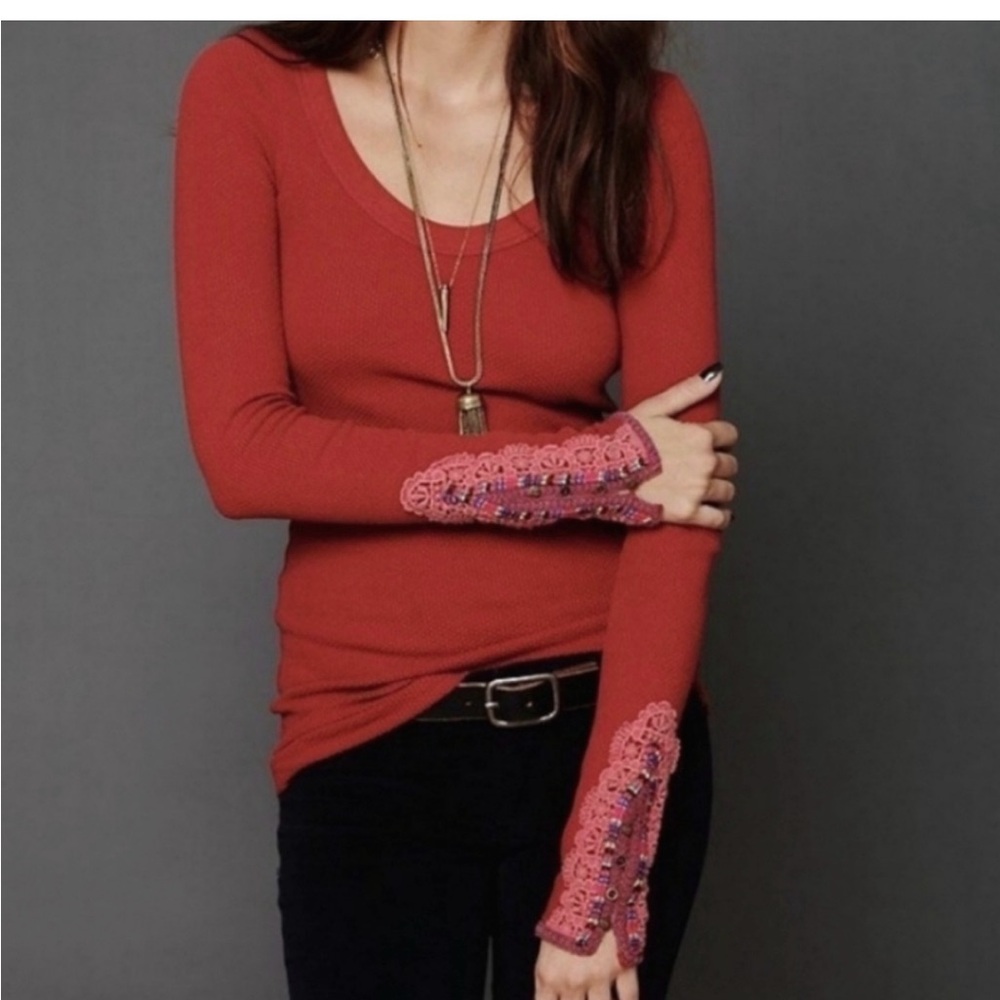 Rare Vintage Free People Meadow Fiesta Cuff Thermal Top